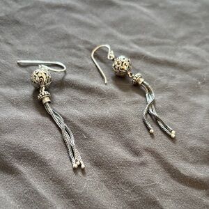 Sterling Silver Filigree Tassel Drop Earrings - Silver